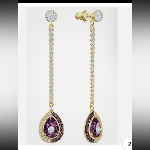 Swarovski Black Baroque Drop Pierced Earrings Amethyst / CRY/ GOS #5490983 #2139 - Picture 2 of 12